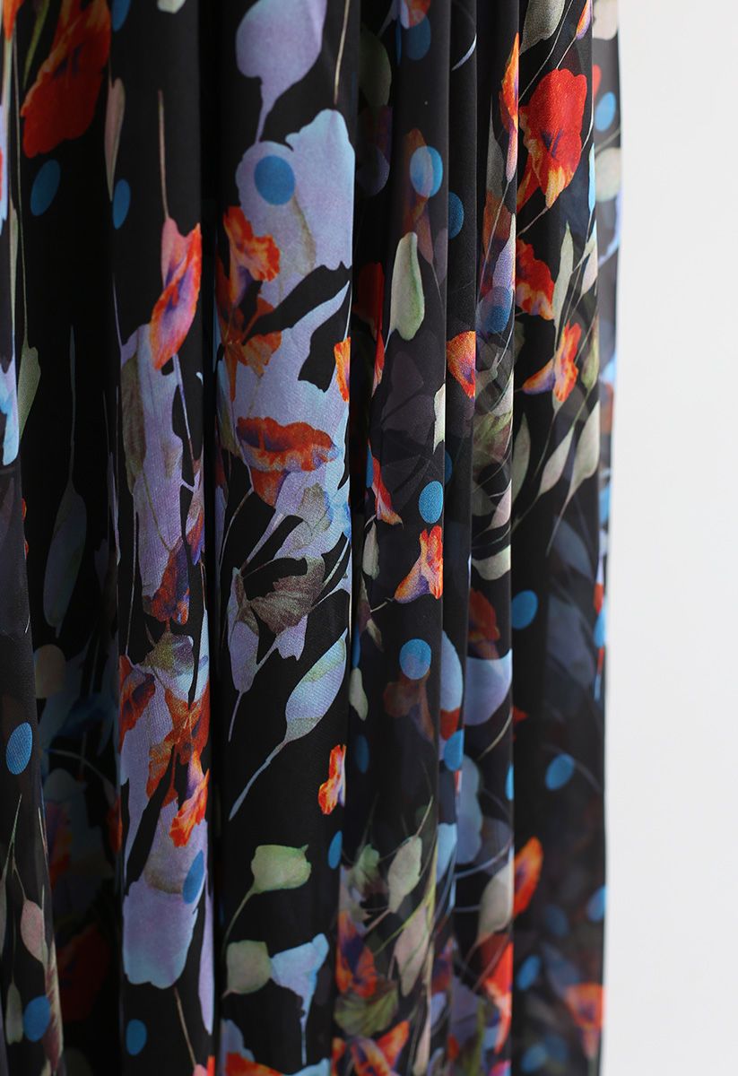 Blooming Calla Lily Watercolor Maxi Skirt in Black