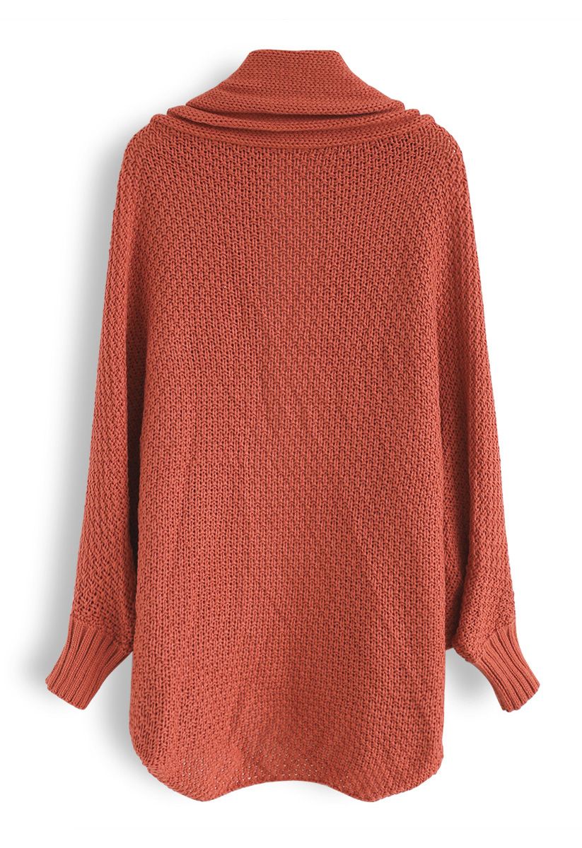 Open Front Drape Knit Cardigan in Coral