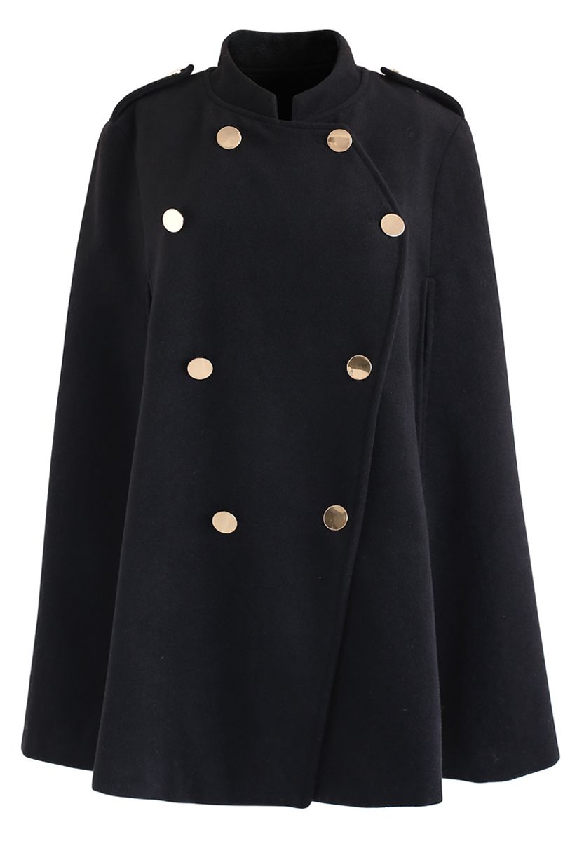 Double-Breasted Cape Coat in Black