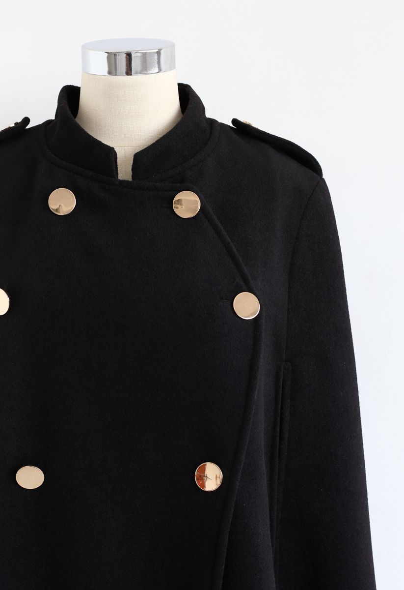 Double-Breasted Cape Coat in Black