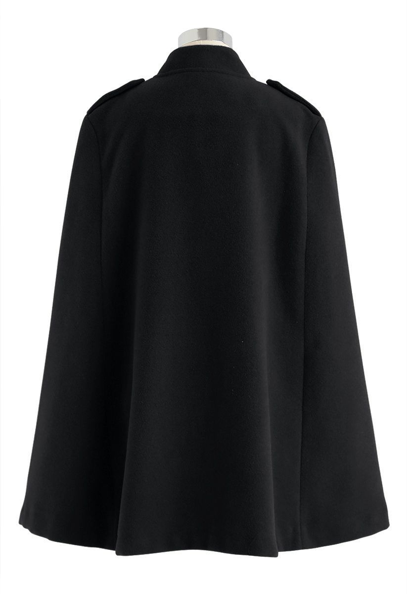 Double-Breasted Cape Coat in Black