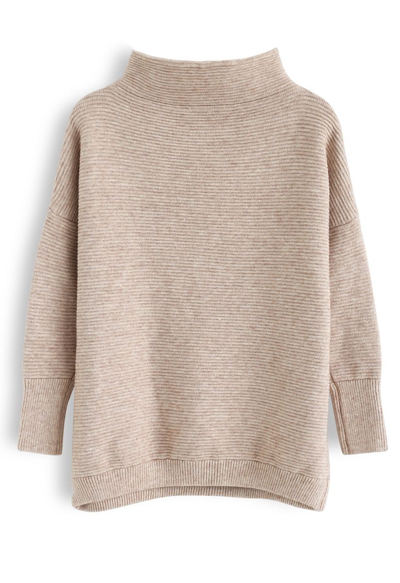 Cozy Ribbed Turtleneck Sweater in Linen