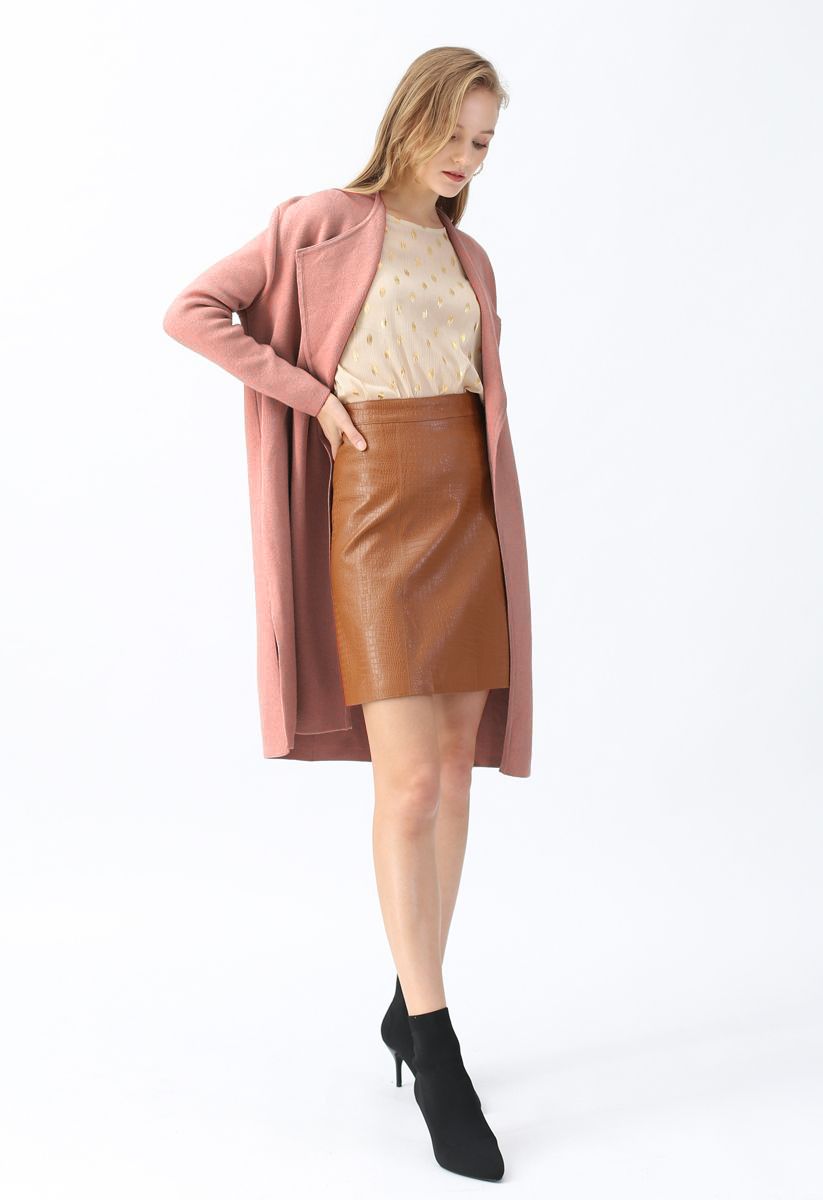 Classy Open Front Knit Coat in Coral