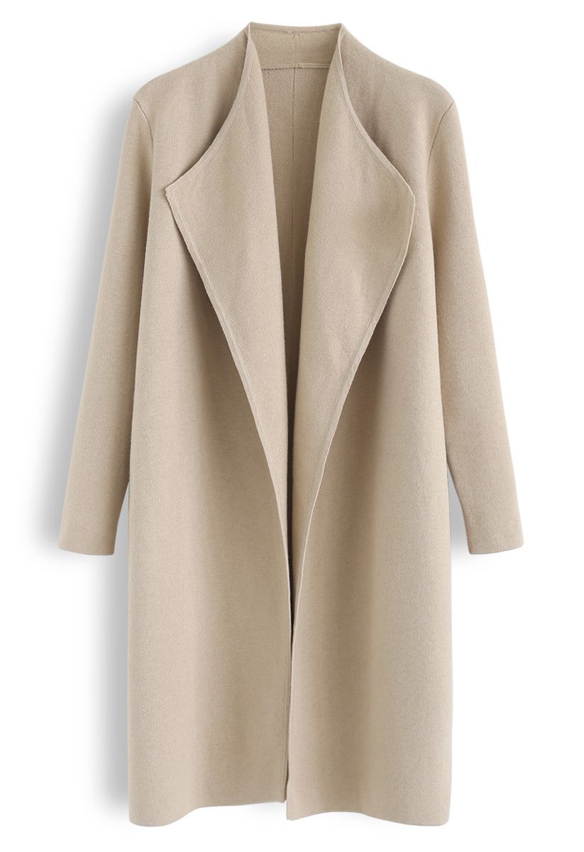 Classy Open Front Knit Coat in Light Tan
