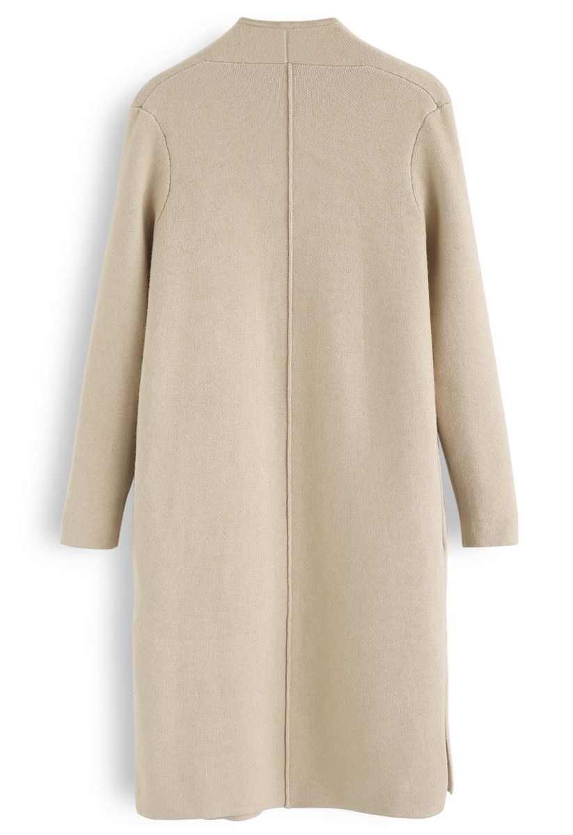 Classy Open Front Knit Coat in Light Tan