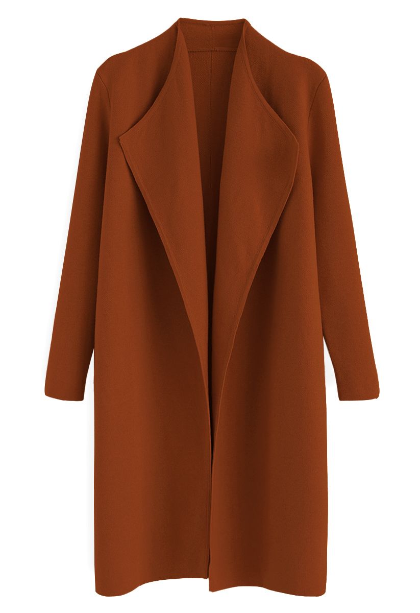 Classy Open Front Knit Coat in Caramel