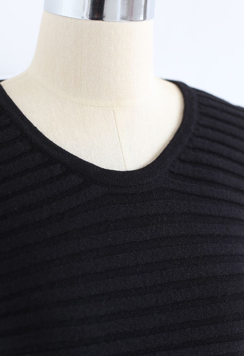 Bowknot Back Crop Ribbed Knit Top in Black