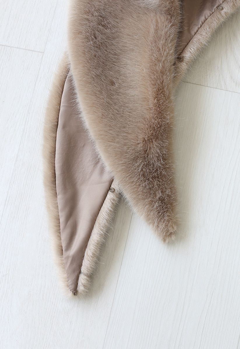 Faux Fur Collar Belted Flare Coat in Taupe