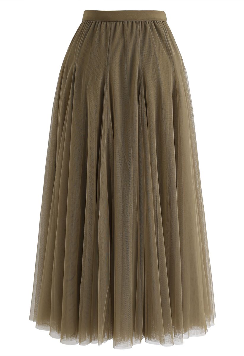 My Secret Garden Tulle Maxi Skirt in Army Green