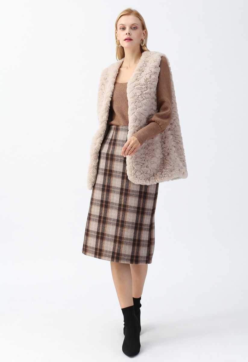 Faux Fur Mid-Length Vest in Sand