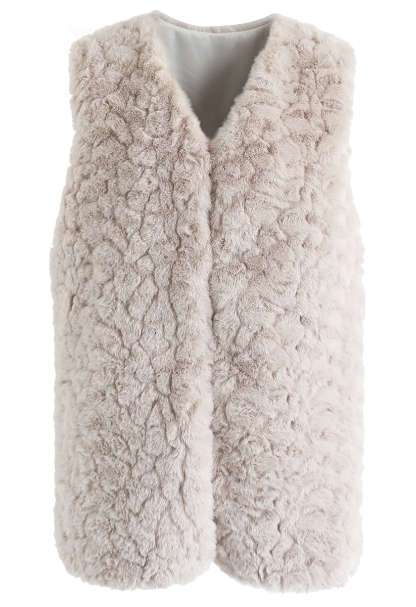 Faux Fur Mid-Length Vest in Sand