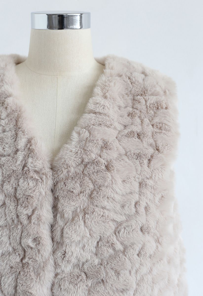 Faux Fur Mid-Length Vest in Sand