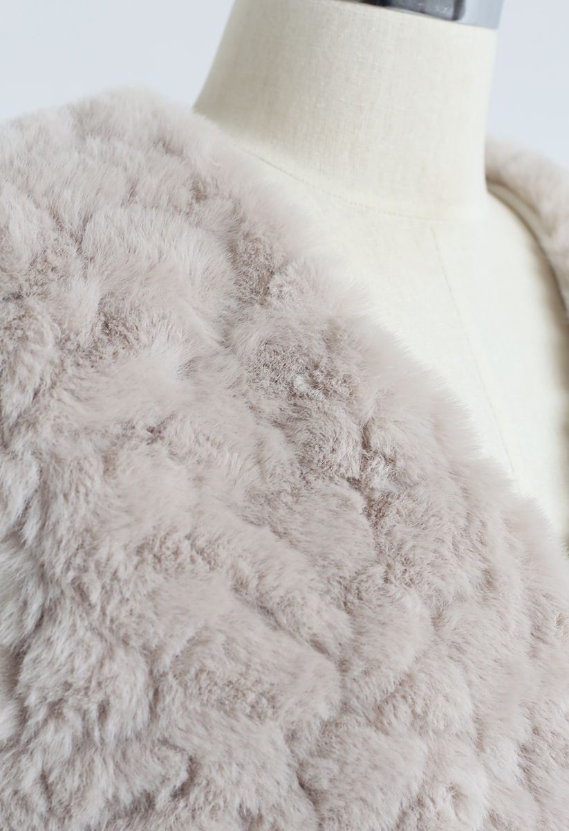 Faux Fur Mid-Length Vest in Sand