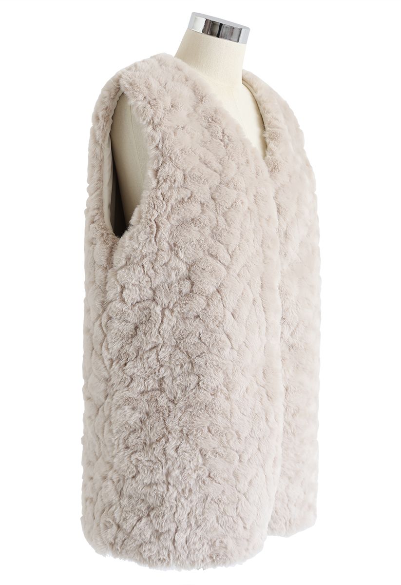 Faux Fur Mid-Length Vest in Sand
