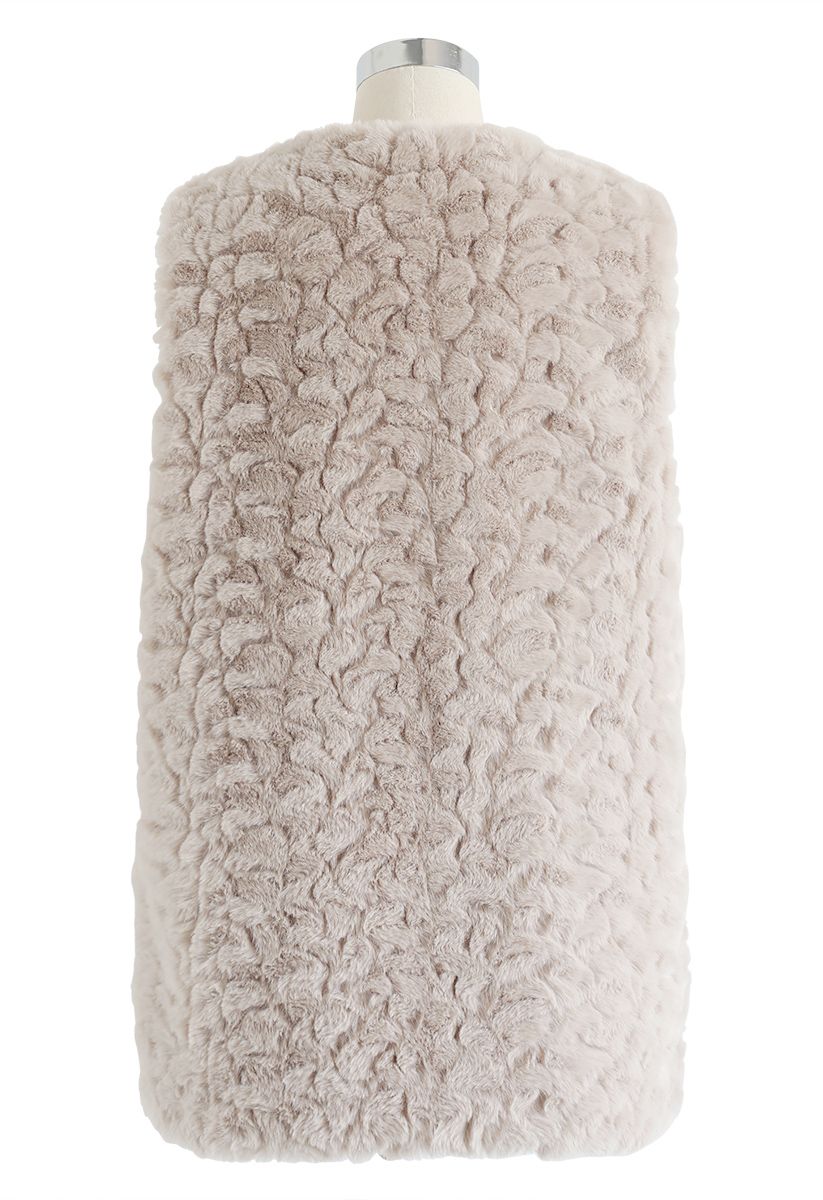 Faux Fur Mid-Length Vest in Sand