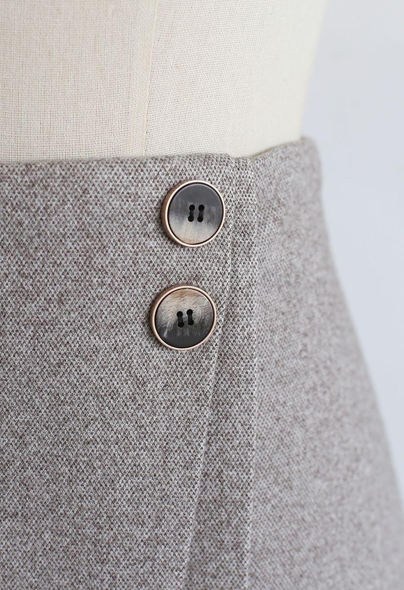 Double Flap Wool-Blend Mini Skirt in Grey