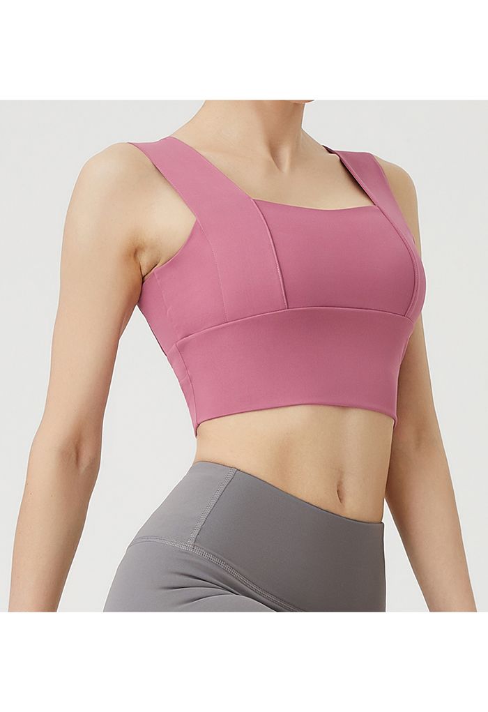Strappy Seam Detail Medium-Impact Sports Bra in Berry