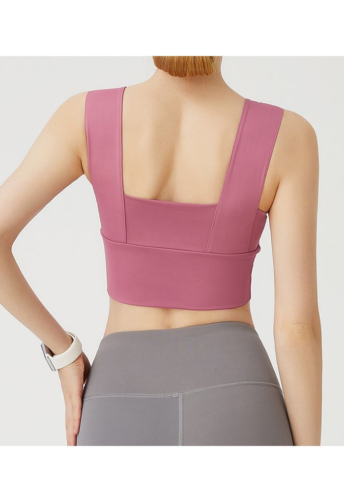 Strappy Seam Detail Medium-Impact Sports Bra in Berry