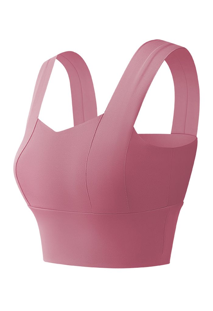 Strappy Seam Detail Medium-Impact Sports Bra in Berry