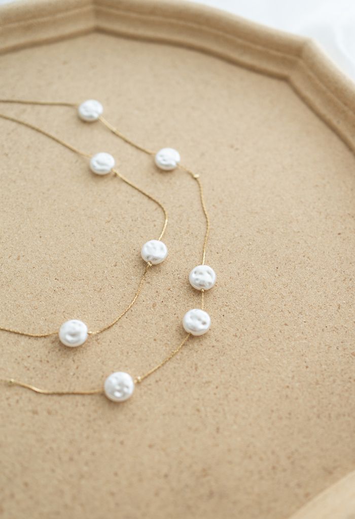 Coin Pearl Double-Layered Chain Necklace
