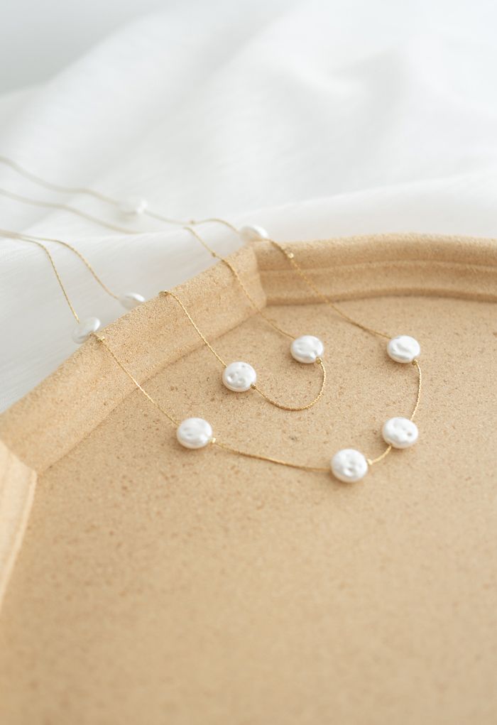 Coin Pearl Double-Layered Chain Necklace