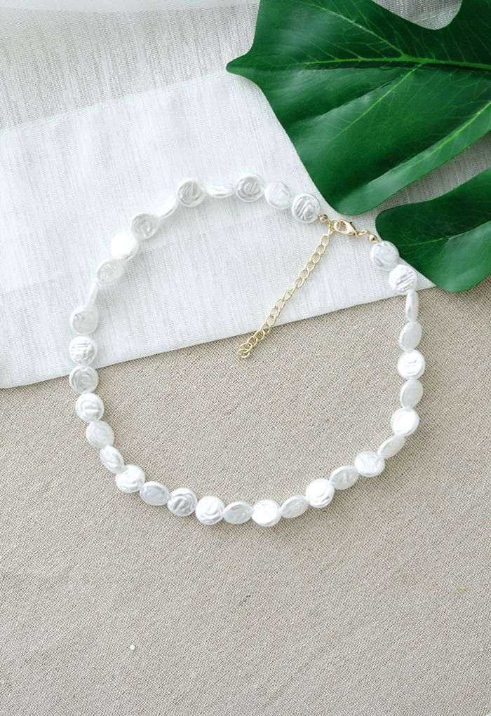 White Plastic Coin Pearls Necklace