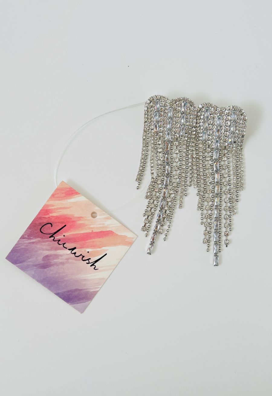 Heart Diamond Tassel Dangle Earrings