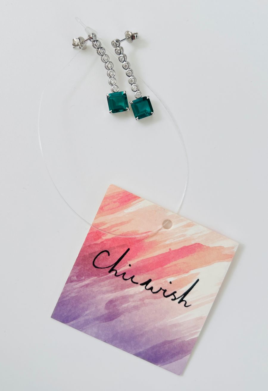 Asscher Cut Emerald Gem Drop Earrings