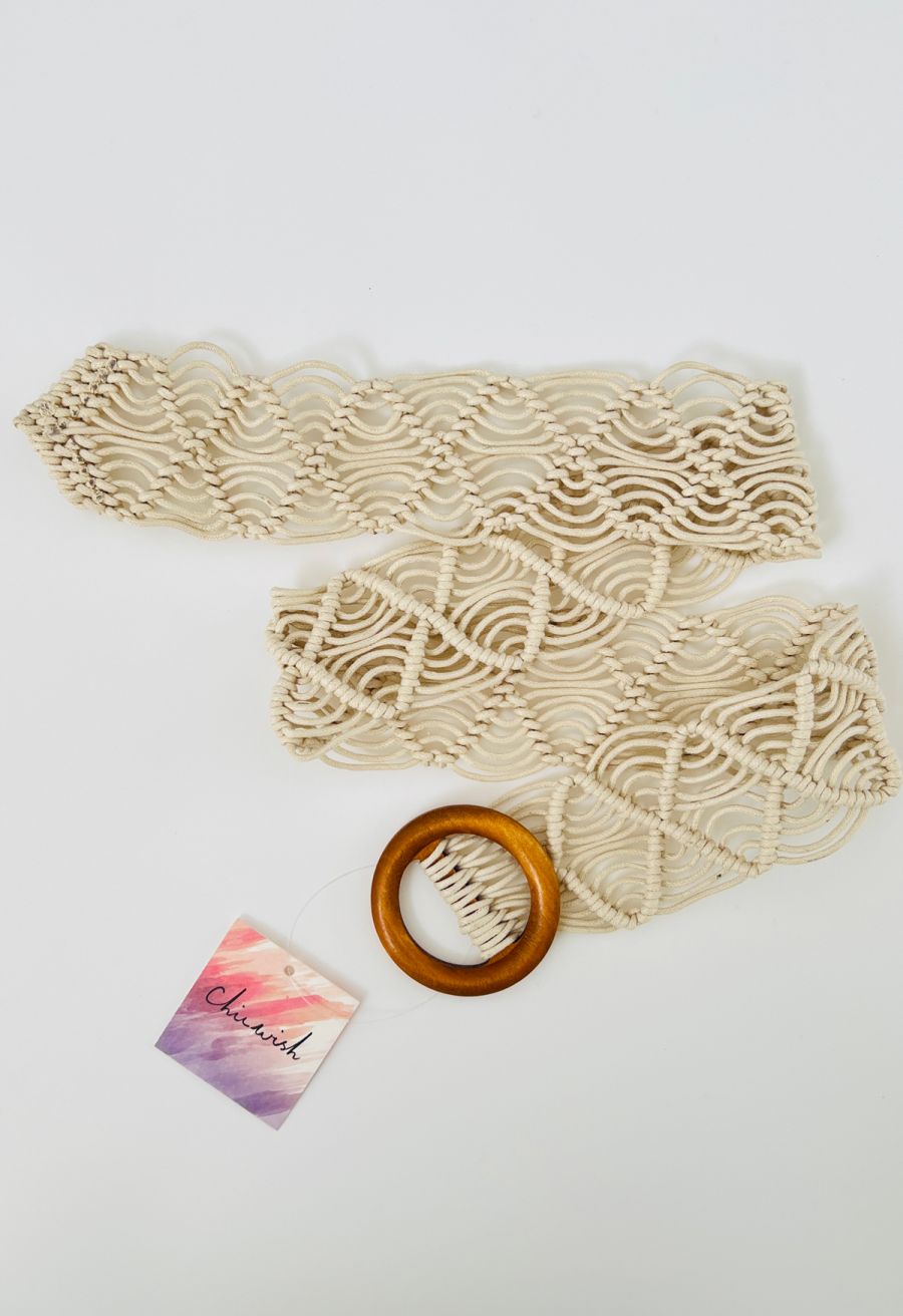 Boho Rattan Braided Belt in Ivory