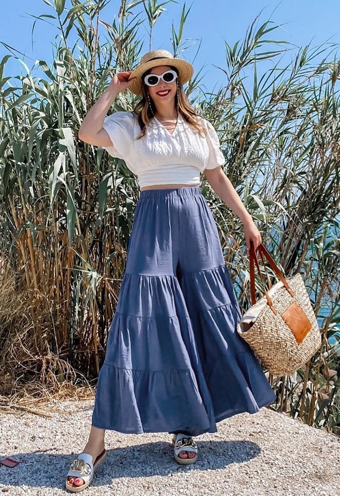 Sunny Days Wide-Leg Pants in Navy