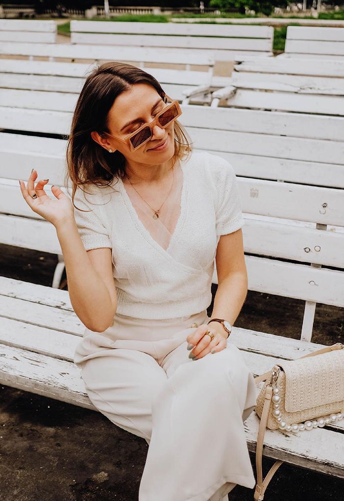 Mesh Overlay Wrap Crop Knit Top in White