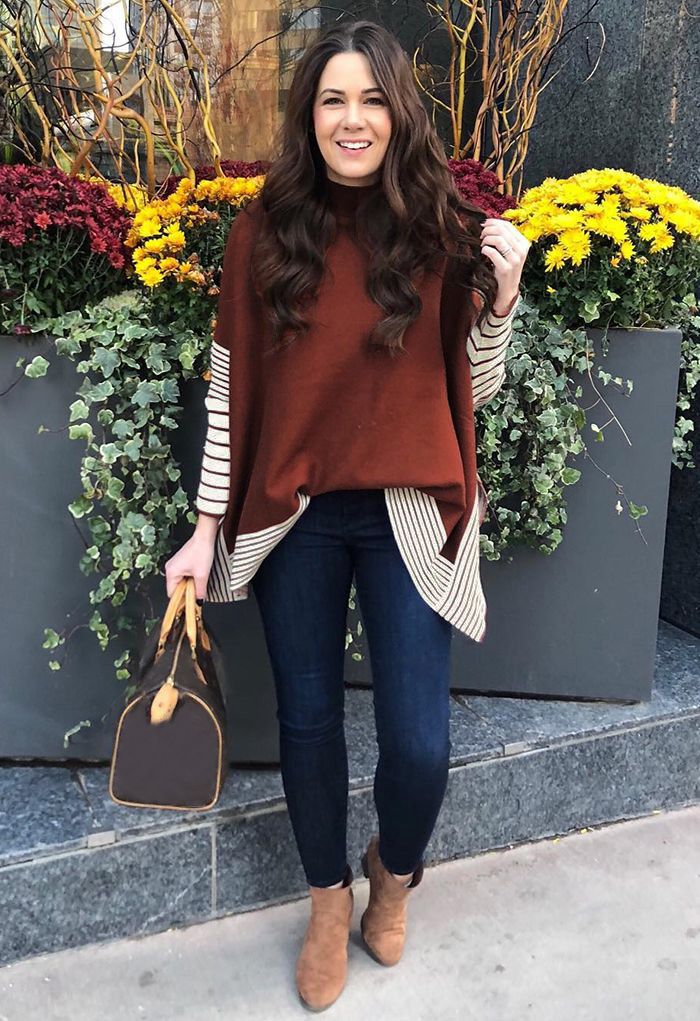 Lie in Caramel Fields Striped Oversize Knit Cape Sweater