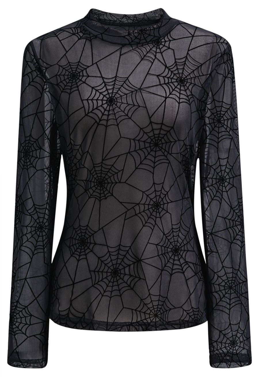 Spider Web Semi-Sheer Mesh Tulle Top