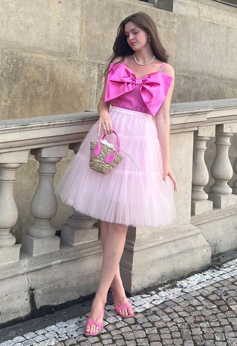 Amore Tulle Midi Skirt in Pink