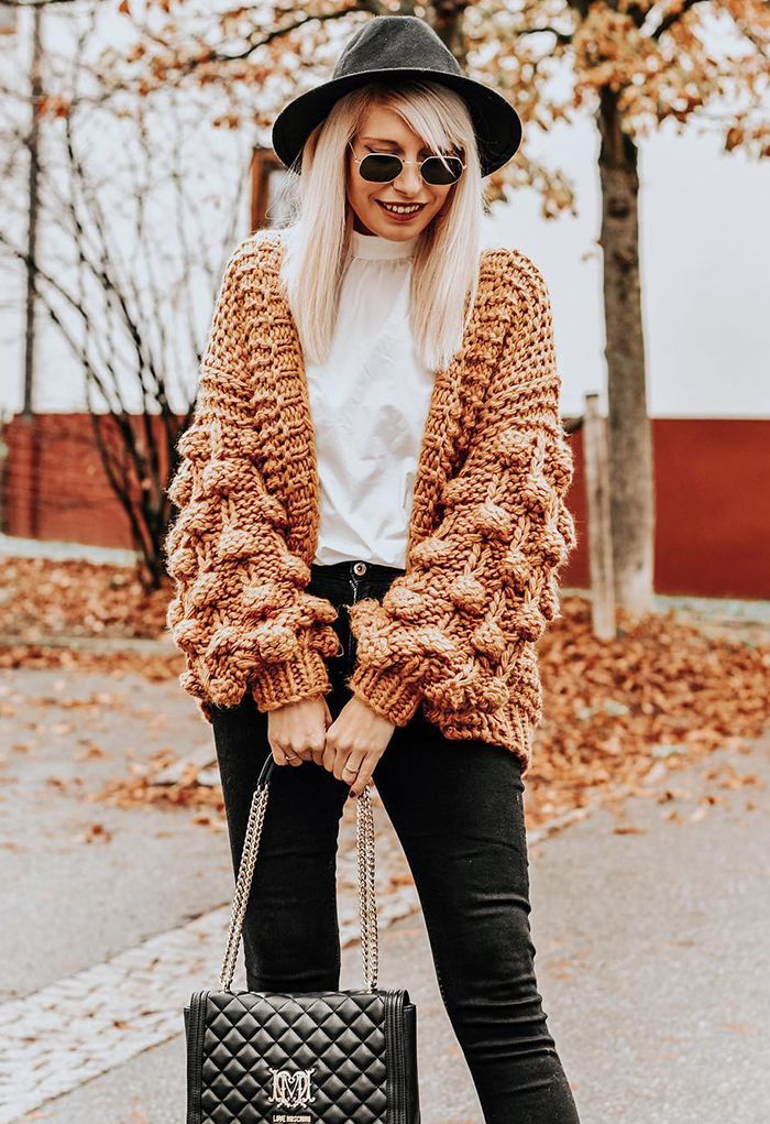 Cuteness on Sleeves Chunky Cardigan in Caramel