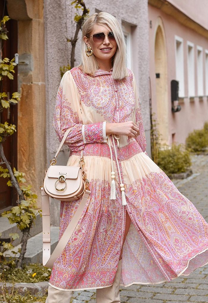 Exotic Boho Paisley Chiffon Maxi Dress