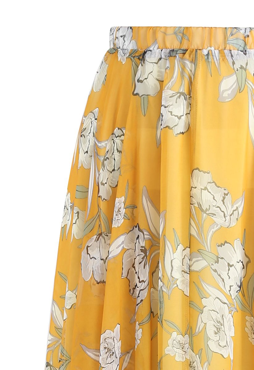 Flower Season Chiffon Maxi Skirt in Yellow