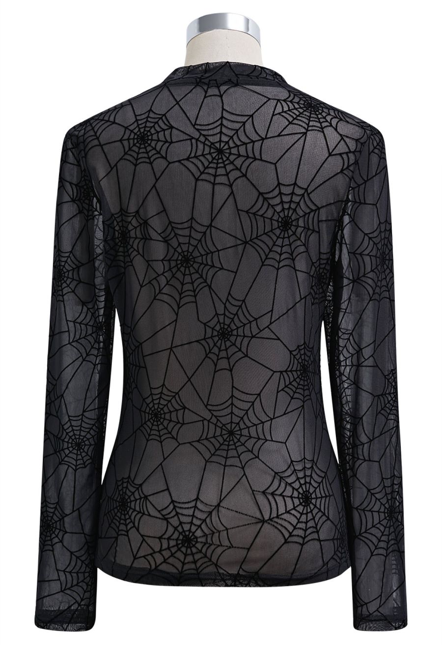 Spider Web Semi-Sheer Mesh Tulle Top