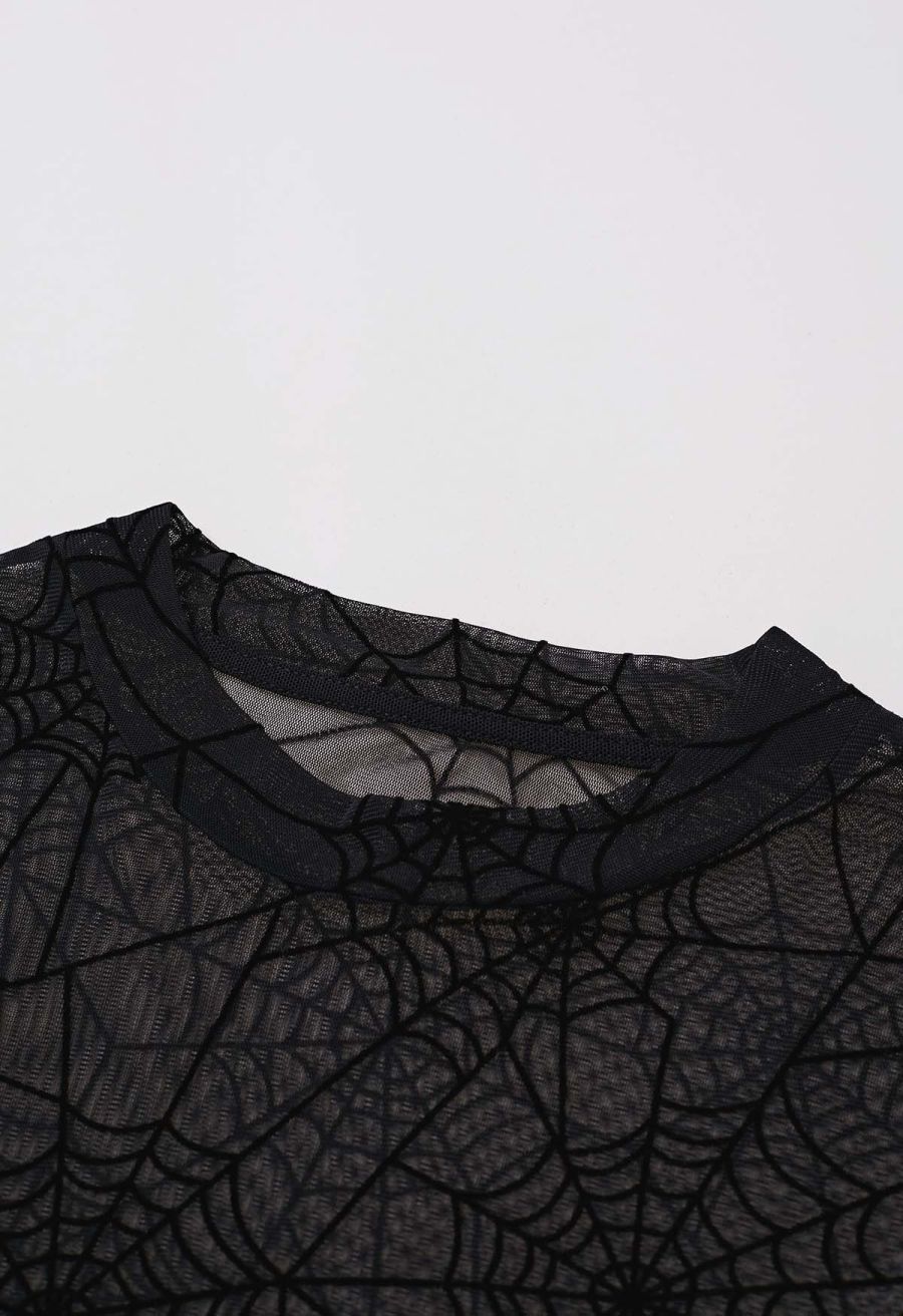 Spider Web Semi-Sheer Mesh Tulle Top