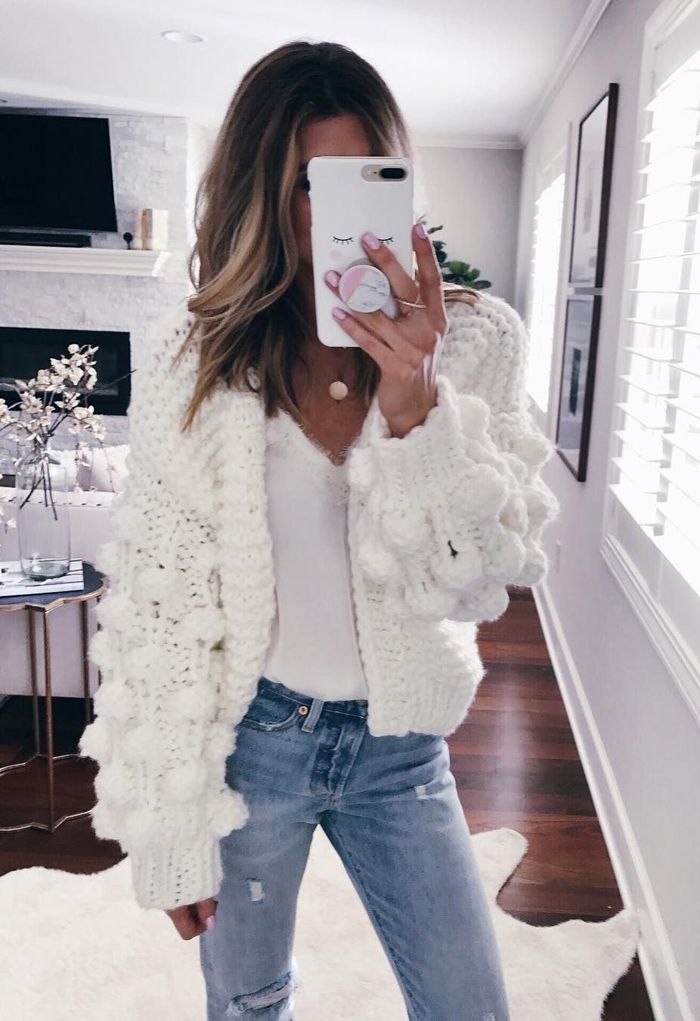 Cuteness on Sleeves Chunky Cardigan in White