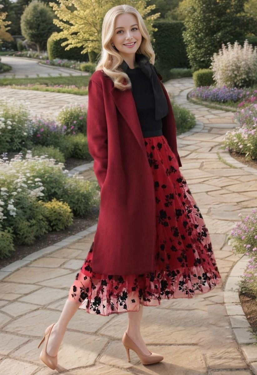 Classy Open Front Knit Coat in Burgundy