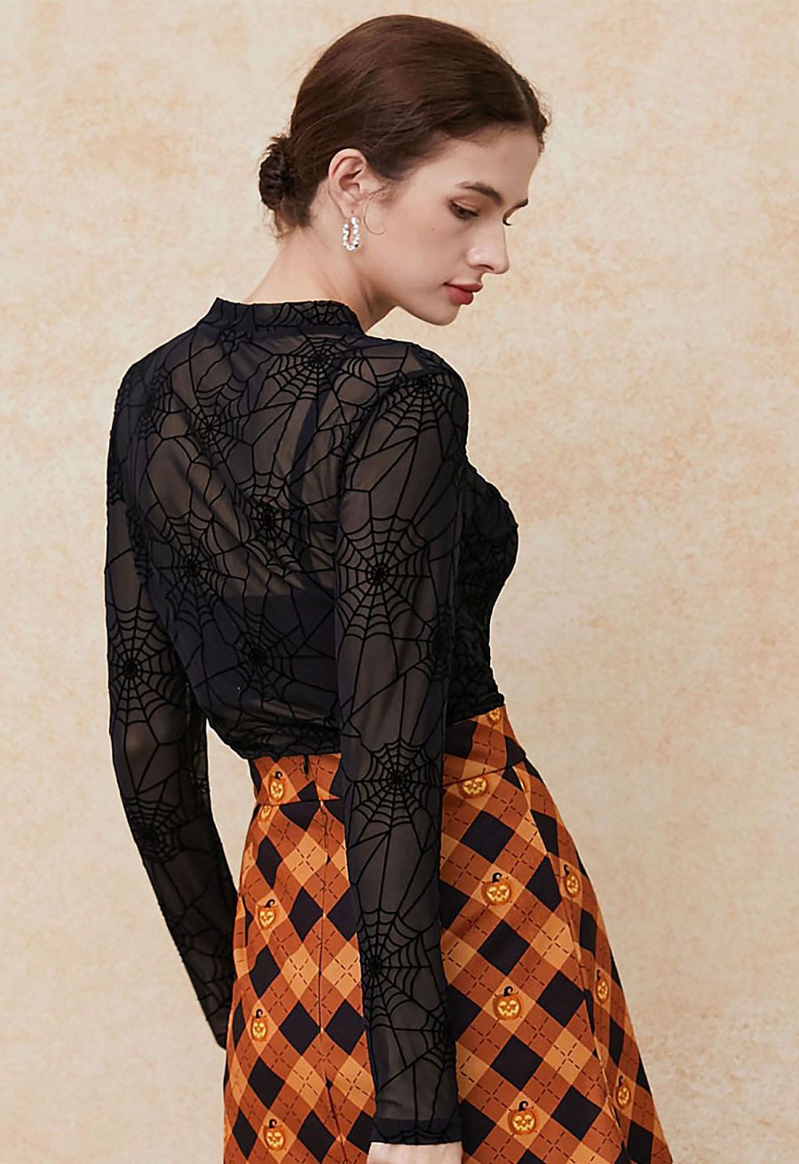 Spider Web Semi-Sheer Mesh Tulle Top