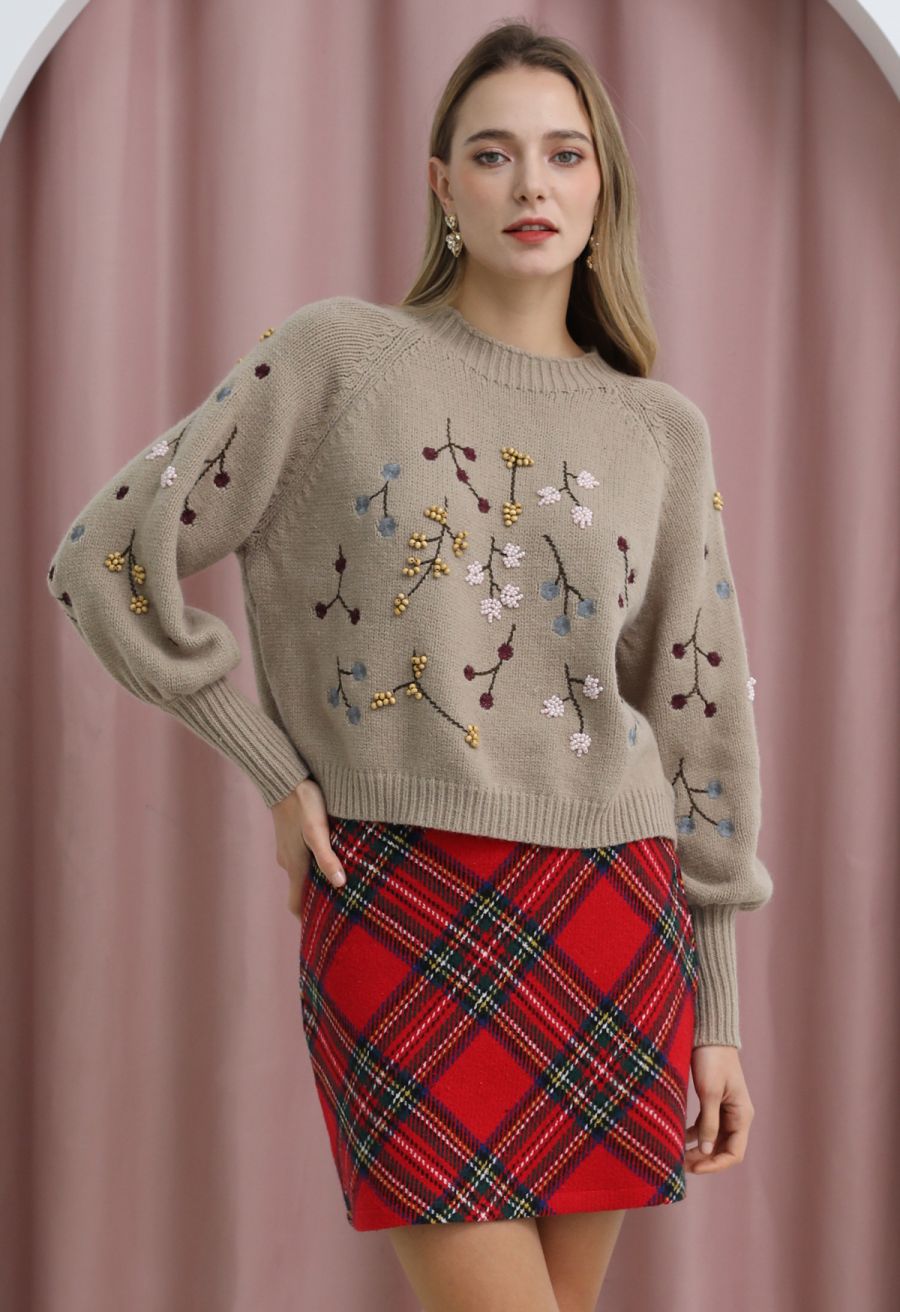 Red Tartan Wool-Blend Mini Bud Skirt