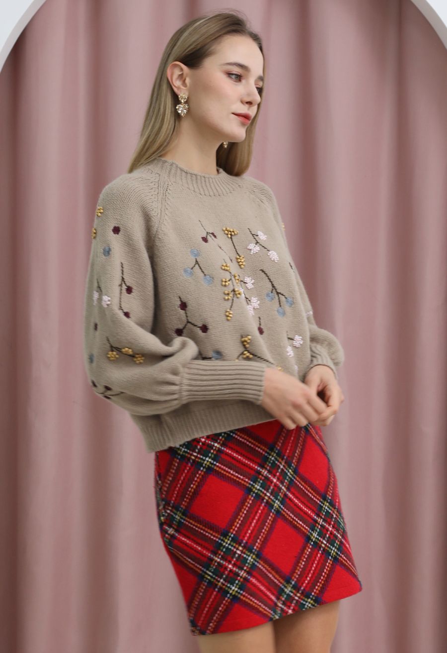 Red Tartan Wool-Blend Mini Bud Skirt