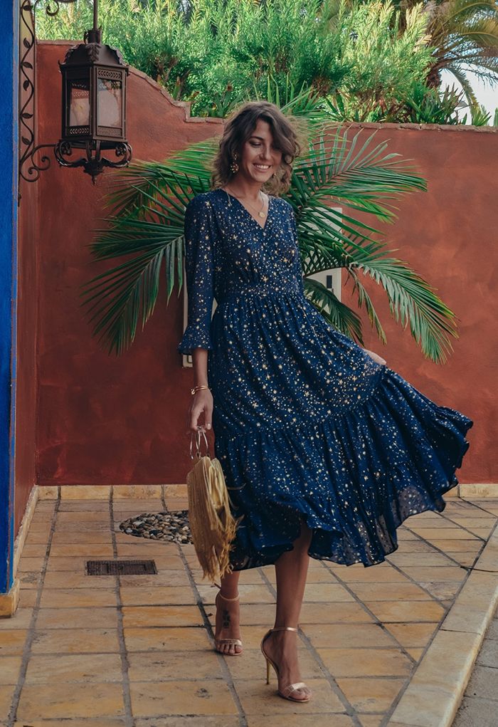 Glory of Love Star Printed Maxi Dress in Navy
