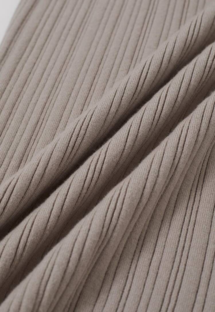 Stripe Texture Fitted Knit Maxi Dress in Oatmeal