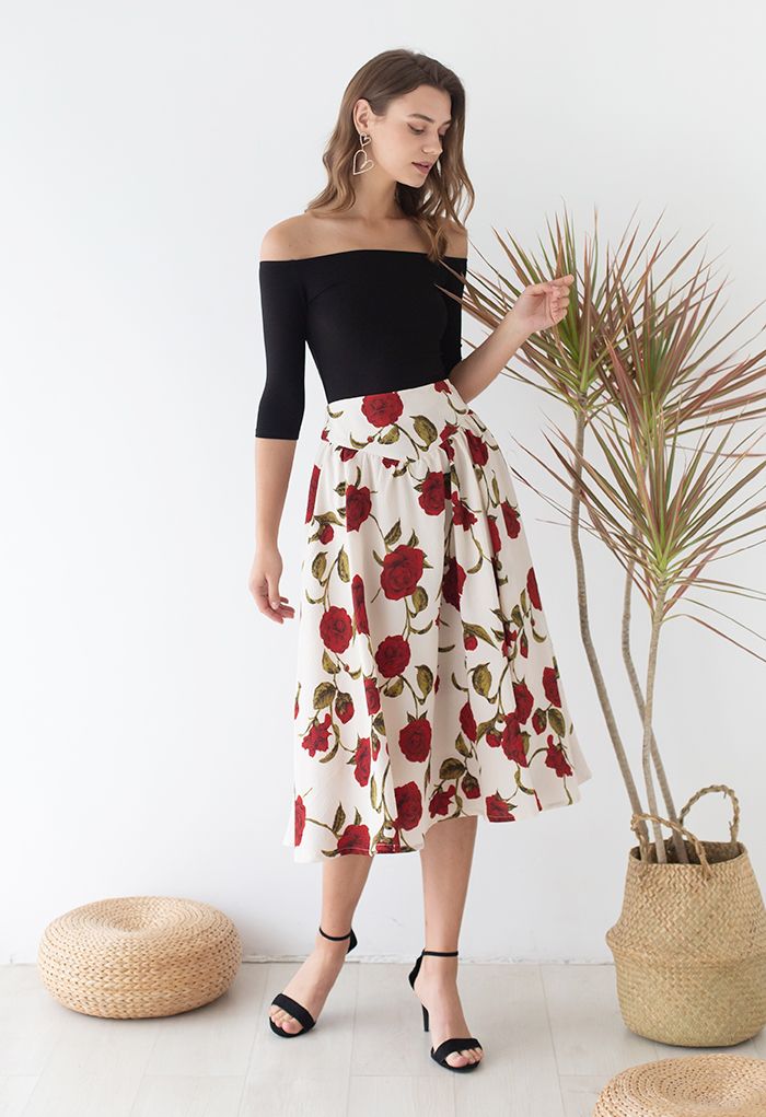 Off-Shoulder Elbow-Sleeve Fitted Top