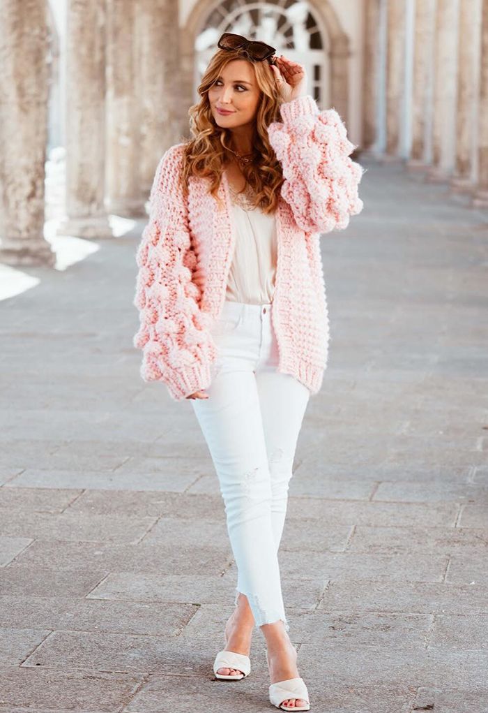 Cuteness on Sleeves Chunky Cardigan in Candy Pink