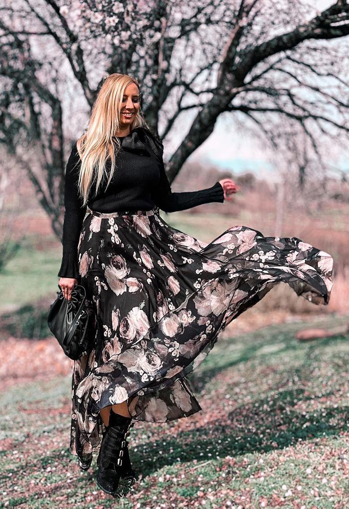 Pink Rose Watercolor Maxi Skirt