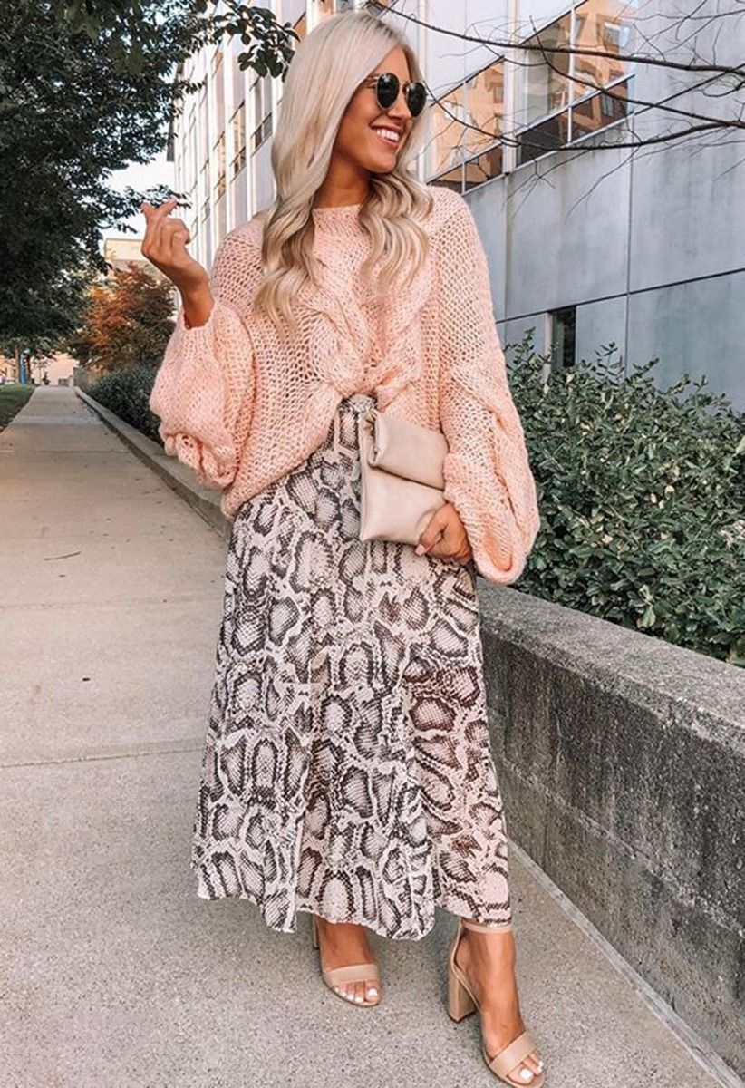 Snake Printed Asymmetric Chiffon Maxi Skirt